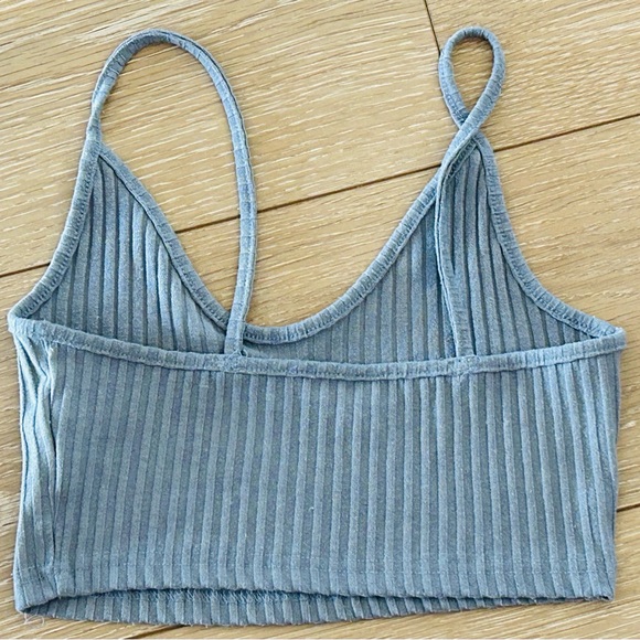 Shein Junior Womens Top Ribbed Blue Gray Crop Cropped Sz Extra Small - Picture 3 of 3